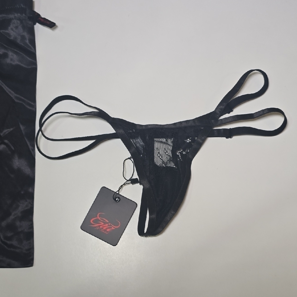 NWT G.I.A. X-Rated Black Lace Double Strap G String Thong